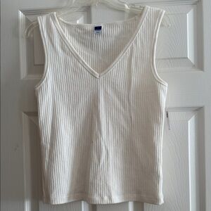 Ribbed V-Neck Tank Top in Off White